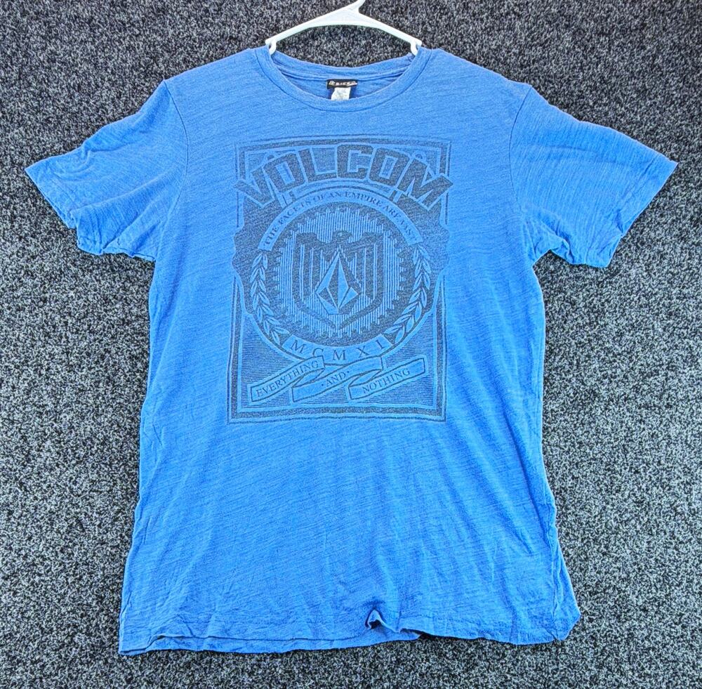 Volcom Men's Blue Logo Graphic Print Crew Neck Short Sleeve Jersey T-Shirt M